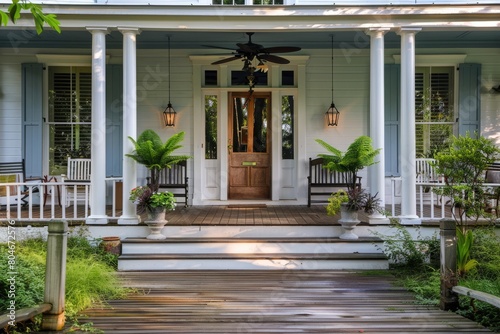 Inviting Home with Beautiful Covered Porch: A Luxurious Real Estate Image of an Expensive photo