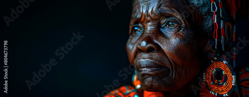 Elderly Bantu woman with traditional clothes in Nigeria photo
