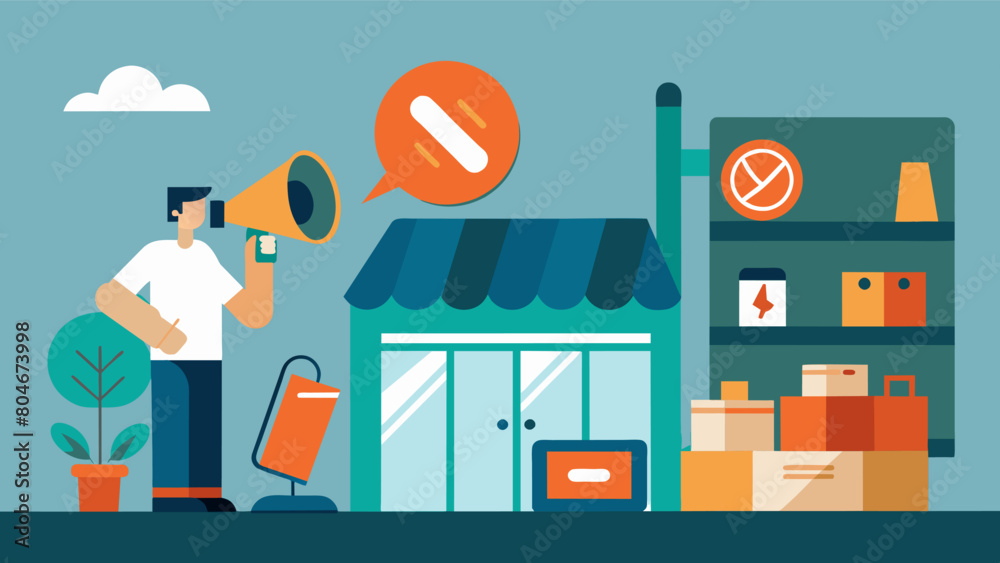 A home goods store turns off their loudspeaker announcements and mutes the music during quiet hours creating a more peaceful environment for shoppers. Vector illustration A home goods store turns off their loudspeaker announcements and mutes the music during quiet hours creating a more peaceful environment for shoppers. Vector illustration