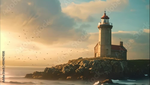 Lighthouse on the coast. 4k video photo