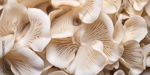 A close up of a large group of white mushrooms