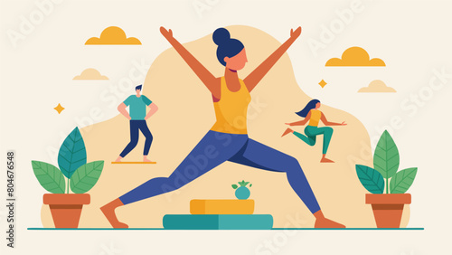 A yogabased workshop with poses specifically designed to strengthen core muscles and improve posture.. Vector illustration