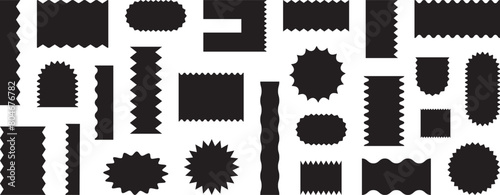 Shape retro sticker, abstract frame, pop form, cartoon trendy label. Y2k element on white background. Geometric badge, template wave border, zig zag graphic figure. Black minimal vector illustration © Sylfida
