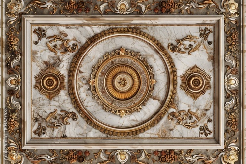Lavish antique baroque, barocco ornate marble ceiling non linear reformation design. elaborate ceiling with intricate accents depicting classic elegance and architectural beauty