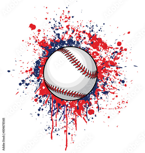 baseball with grungy red blue ink paint splatter vector  transparent background