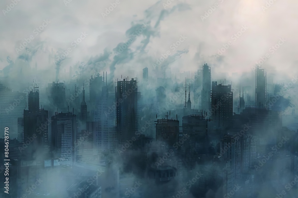 suffocating skyline urban landscape shrouded in smog layers digital ...