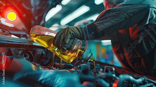 a man pours oil into a car engine