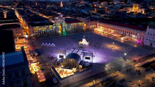 Praca do Comercio at night. Aerial view. Square of Commerce in Lisbon, Portugal photo