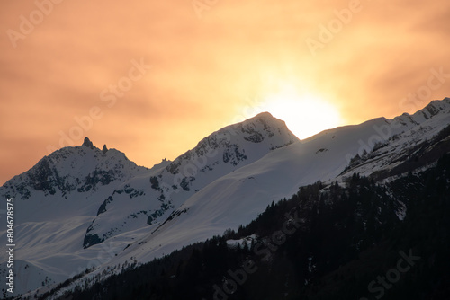 Sunset at Gotthard mountain range, Switzerland photo