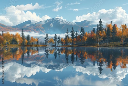 tranquil lakeside reflections autumnal white mountains splendor ai generated landscape