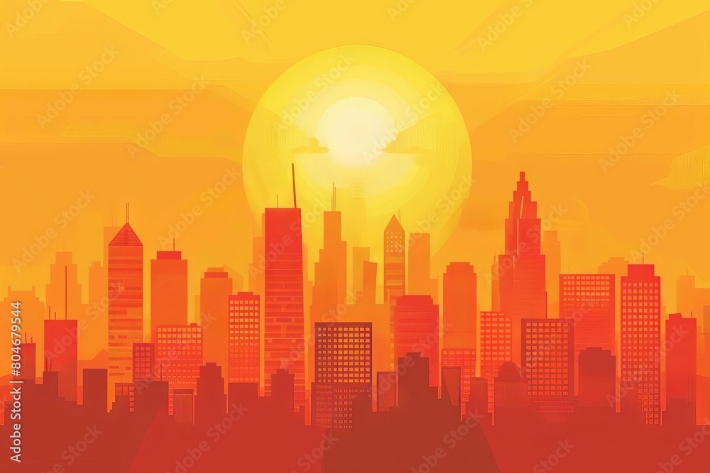 urban heat island effect cityscape temperature variations in urban areas hot day illustration vector artwork