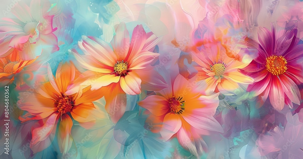colorful abstract background with beautiful flowers illustration, colourful floral wallpaper