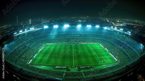 Aerial view of the full stadium at night