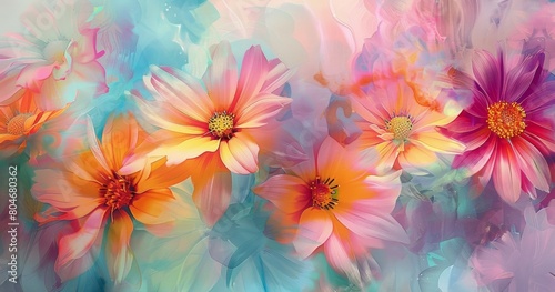 colorful abstract background with beautiful flowers illustration, colourful floral wallpaper