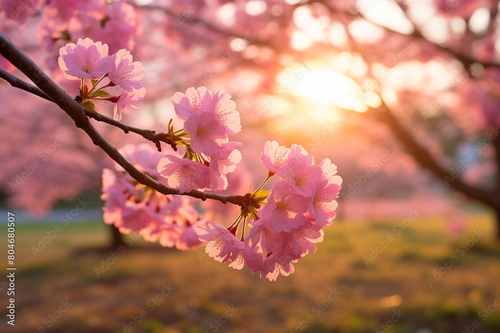 Fototapeta premium Cherry blossoms, sakura in warm lighting.