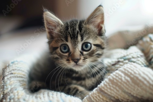 Inquisitive Adorable cute kitten. Relax face hair. Generate Ai