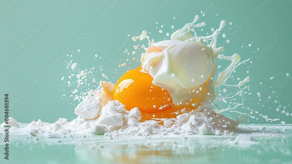  A carton of milk splashes onto a green tablecloth, causing a pile of milk to spill