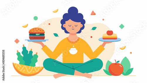 An individual completing a mindful eating exercise becoming more aware of their relationship with food and finding balance and nourishment in their.