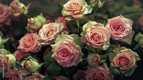A stunning arrangement of pink roses with delicate green tipped petals