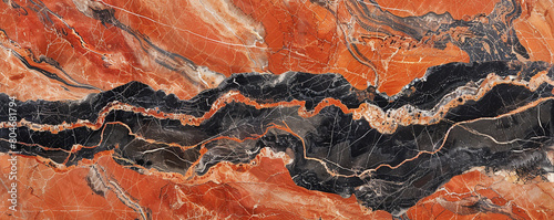 Terracotta Red Marble with Coal Black Patterns, Warm and Earthy for Southwestern Decor Styles