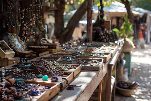 artisans treasure trove handcrafted jewelry display lively outdoor market scene