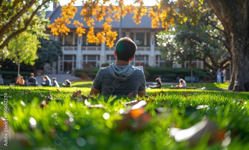 Man Reading Book While Sitting in Grass