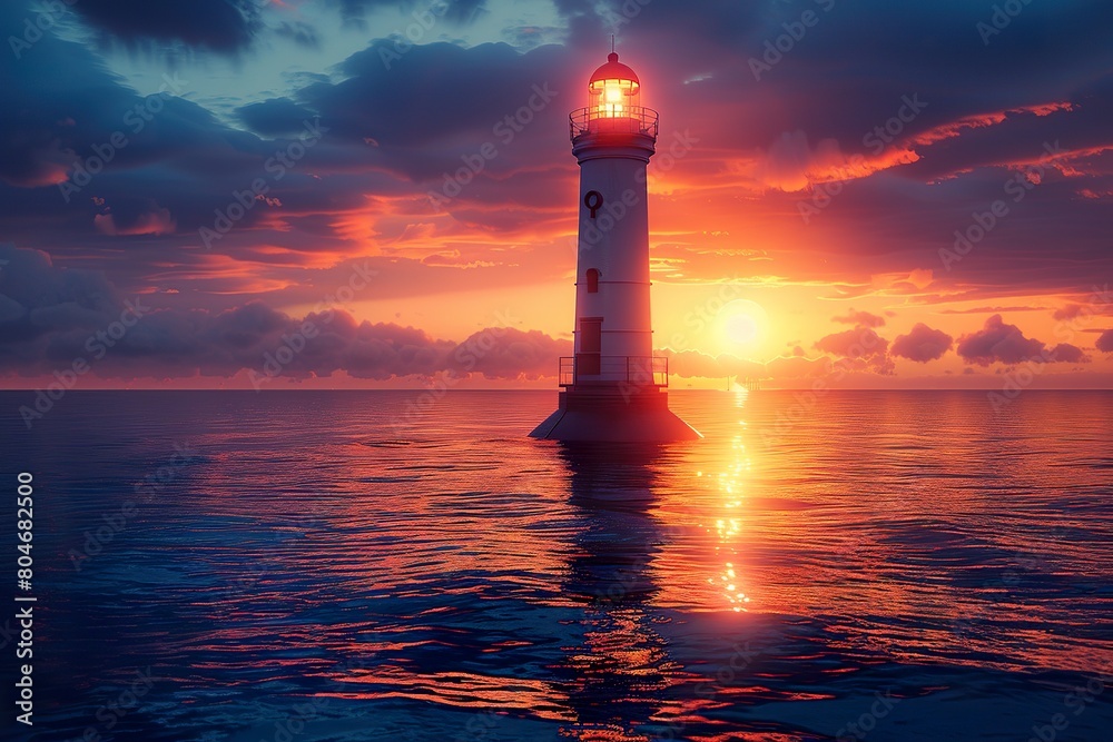 Illuminating Compliance with AI, beacon of light emanating from an AI-powered lighthouse,