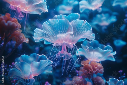 bioluminescent jellyfish dance ethereal underwater scene ai generated art