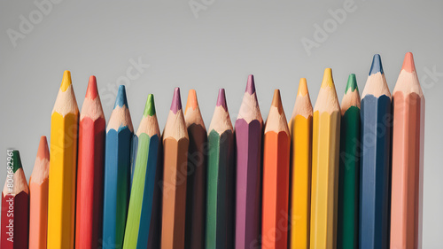 Multi-colored pencils on a white background