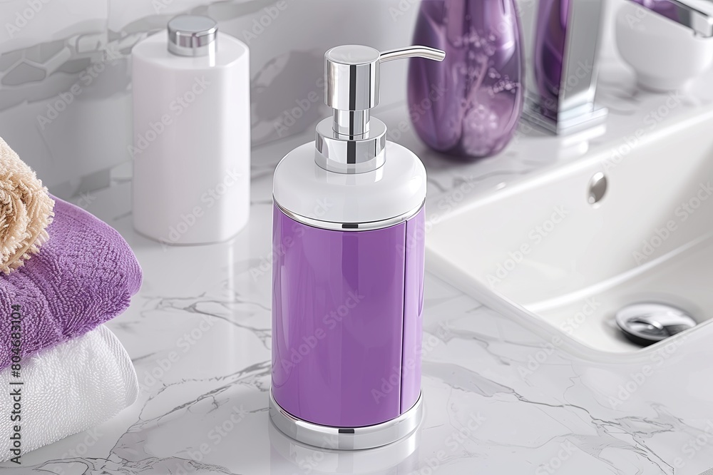 modern dispenser for liquid soap. Marble background. Close-up modern dispenser for liquid soap. Marble background. Close-up