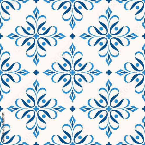 Blue and white luxury vector seamless pattern. Ornament  Traditional  Ethnic  Arabic  Turkish  Indian motifs. Great for fabric and textile  wallpaper  packaging design or any desired idea.