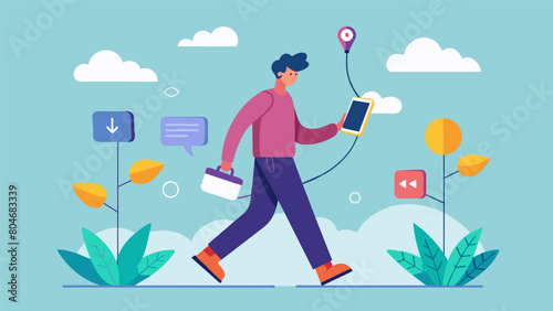 Reconnect with yourself and disconnect from your devices on a rejuvenating digital detox walk.. Vector illustration