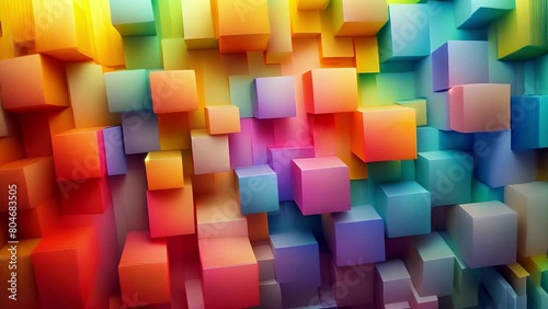 A vibrant display of colorful cubes artfully stacked with symmetry on the wall photo