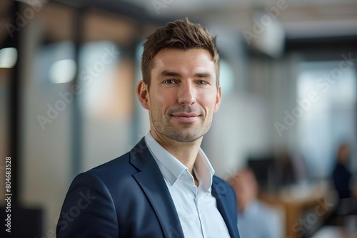 confident businessman portrait blurred office background business photography