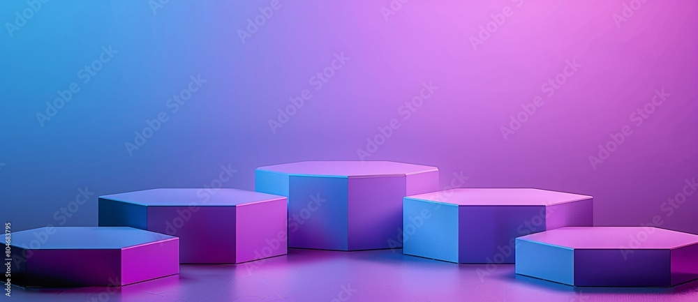 3d render abstract background with empty blue and purple hexagon podium scene for product presentation design 3d render abstract background with empty blue and purple hexagon podium scene for product presentation design