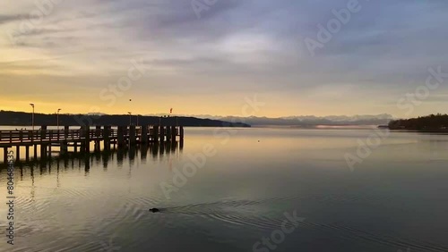 Wallpaper Mural Alpine lake, Lake Starnberg. Fantastic Dawn over the lake in Bavaria, Germany, Bavaria landscapes. Torontodigital.ca