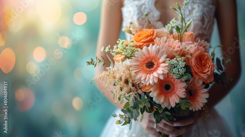 Bride Holding Bouquet of Flowers