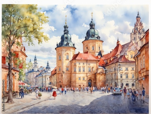 European Watercolor City