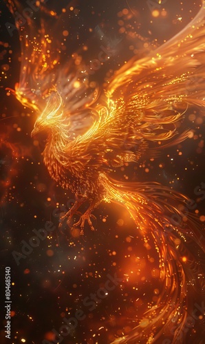 Beautiful Burning Phoenix. Illustration isolated over black background. AI generated illustration