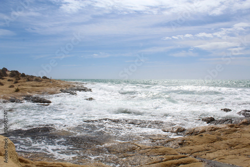 natural background of sky, sea and rocks, Mediterranean coast in Spain