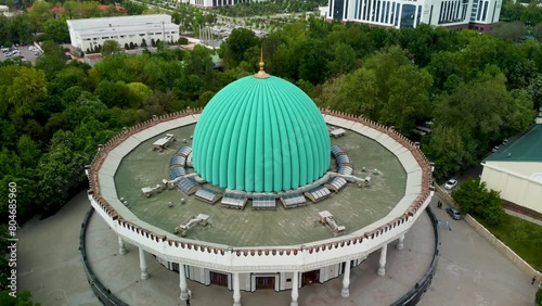 Aerial view of Amir Timur museum in Tashkent, Uzbekistan.  View of the city and the road photo