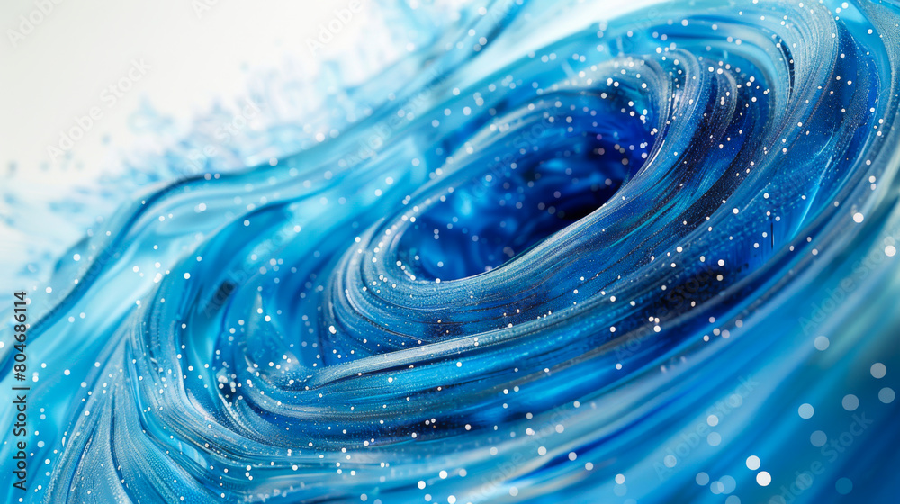 A blue and white swirl with a lot of white specks. The swirl is very dynamic and has a lot of movement.