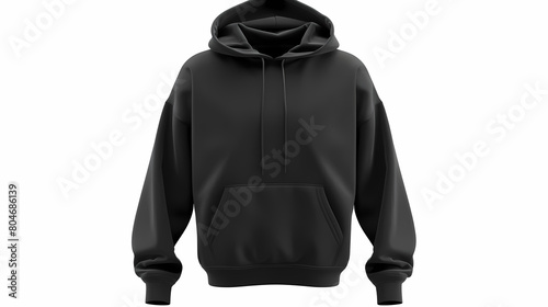 Black Hooded Sweatshirt on a White Background, product template, black sweatshirt product photo