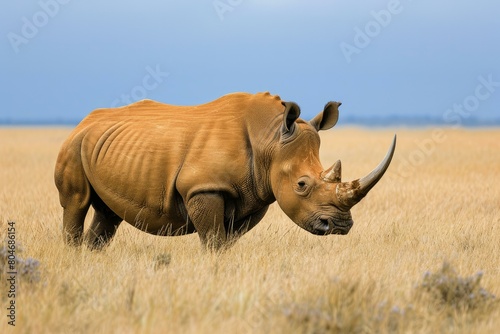 Enormous African rhino head animal. Nature portrait. Generate Ai