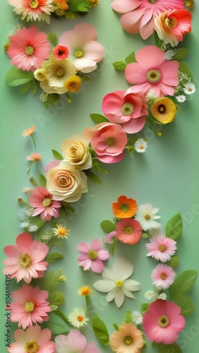 Green background with flowershaped letter S made of petals photo
