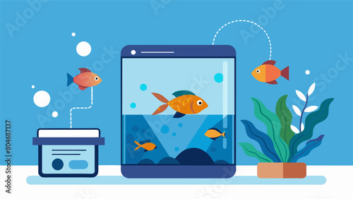 Connect your smart fish tank maintenance system to your smartphone for easy access to data and settings making it even more convenient to care for. Vector illustration