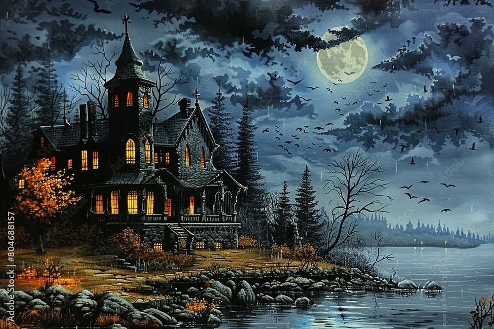 In a dynamic tableau, werewolf vs vampire art depicts the chaotic