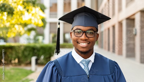 African Male Graduate - Celebrating Graduation from College or University - Wearing Graduation Attire - Graduation Hat and Robes - Succesfull Young Adult or Teenager Smiling and Happy