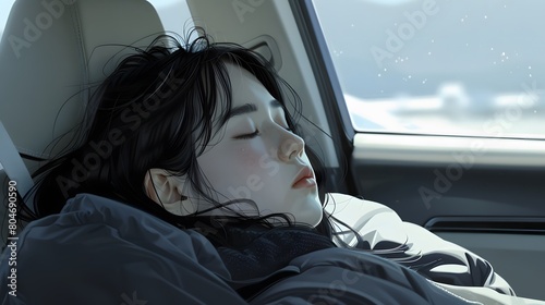 車のシートで眠る女性