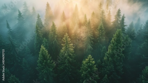 Foggy Forest Filled With Trees © olegganko